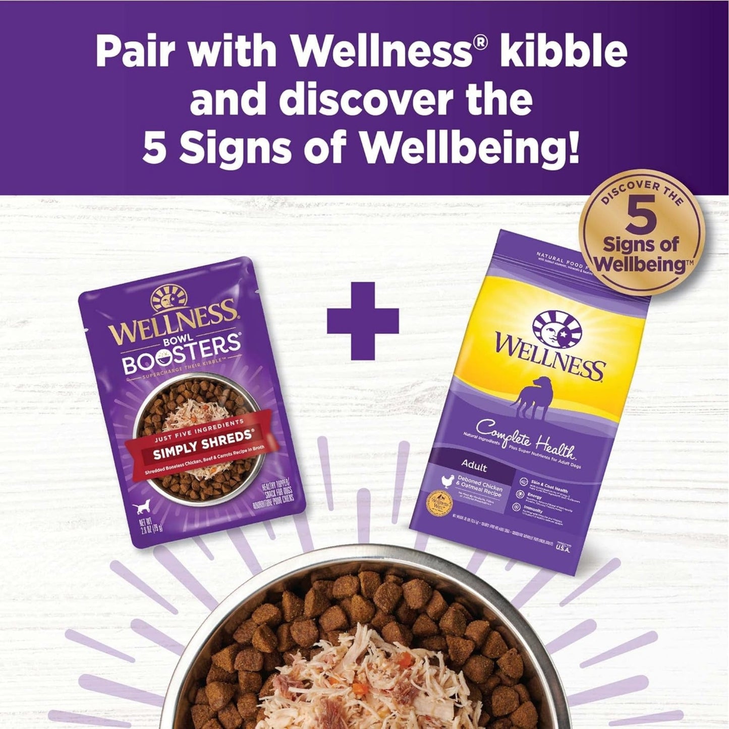 Wellness Bowl Boosters Simply Shreds – Chicken & Beef Shred (2.8oz, Case of 12)
