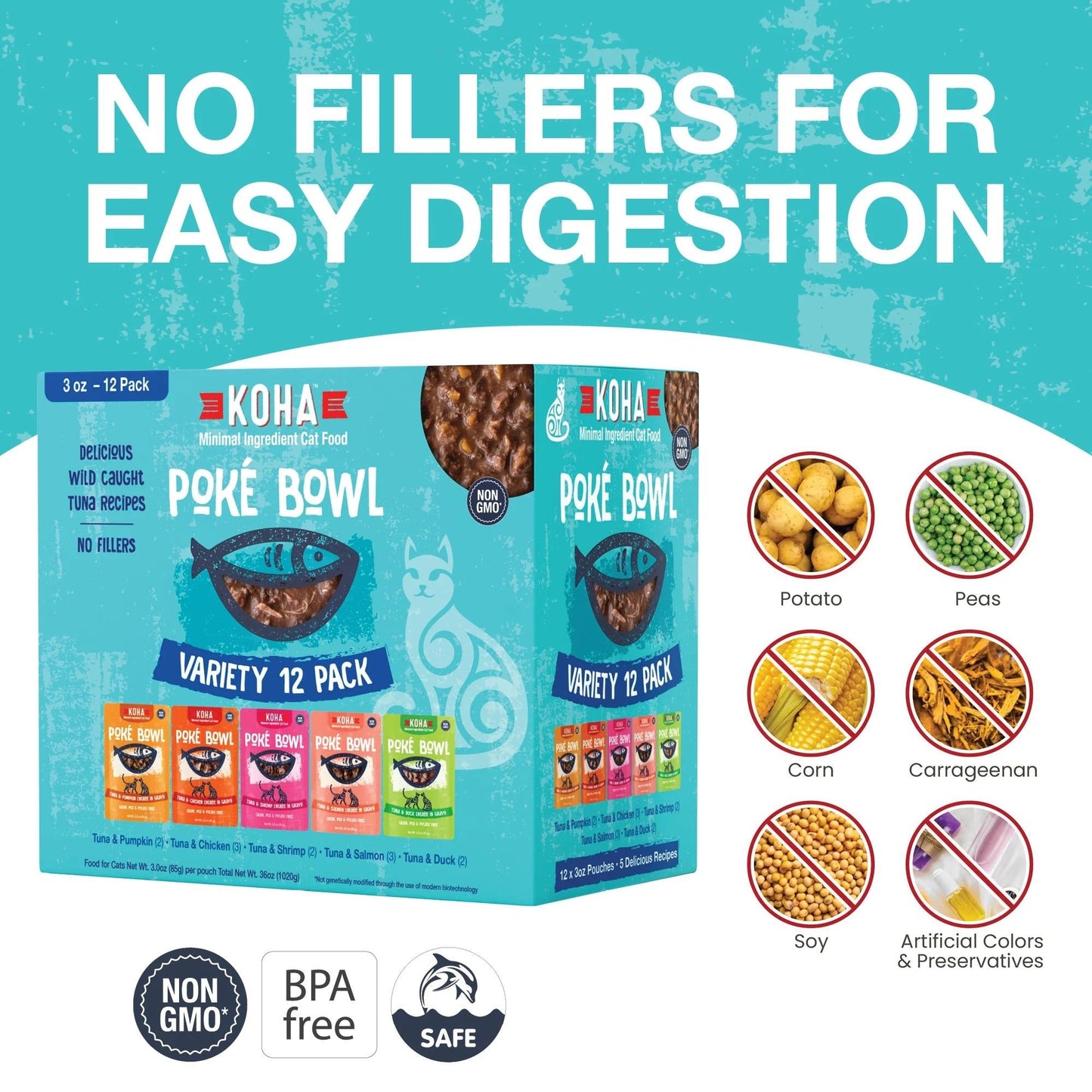 Koha Cat Poké Bowl Variety Pack – Grain-Free (3oz, Case of 24)