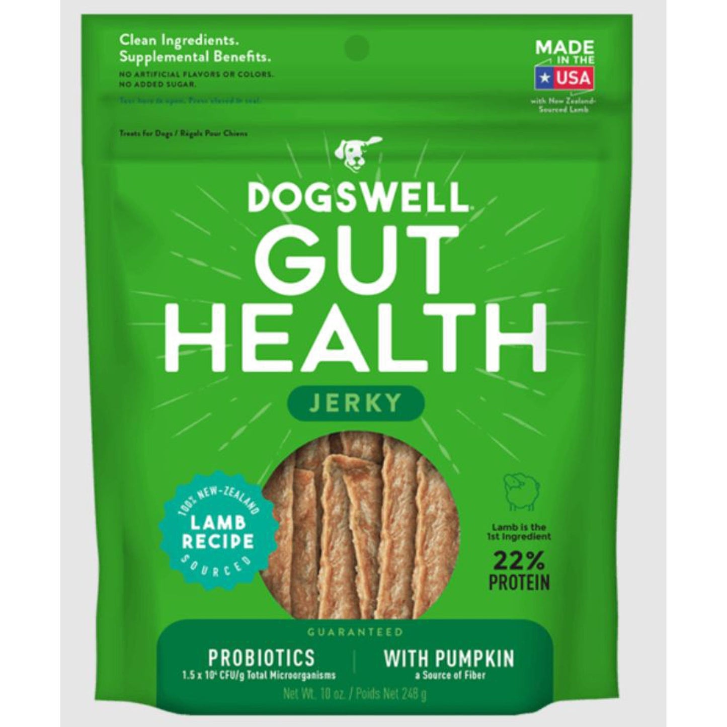 Dogswell Gut Health Grain-Free Jerky Dog Treats – Lamb & Pumpkin (10oz)