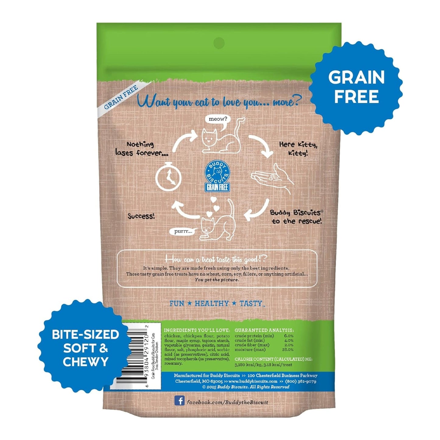 Cloud Star Buddy Biscuits Cat Treats β Grain-Free Tender Chicken Recipe (3oz Bag)