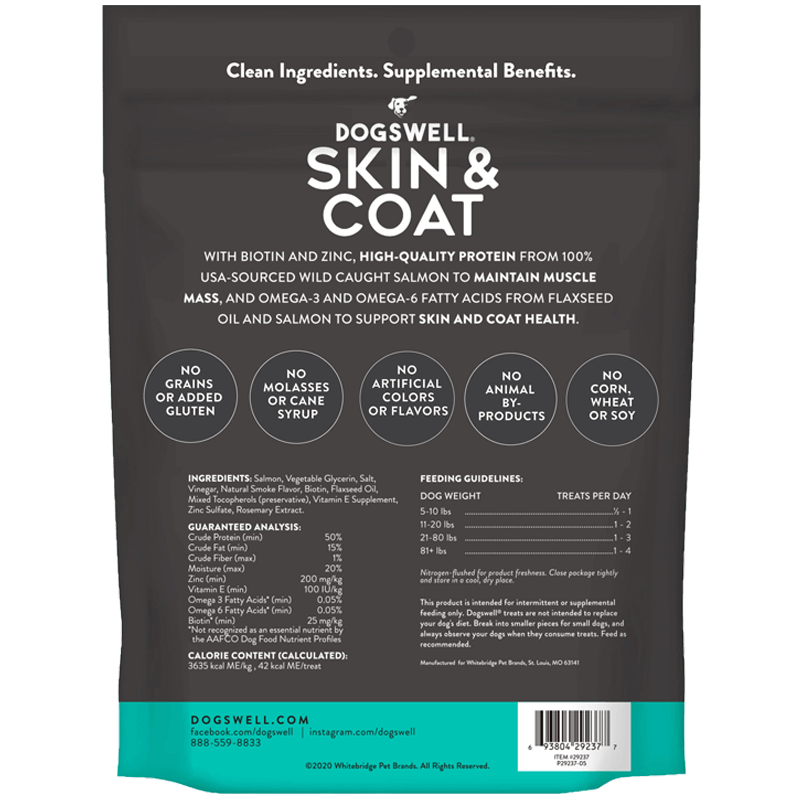 Dogswell Skin & Coat Grain-Free Jerky Dog Treats – Salmon (10oz)