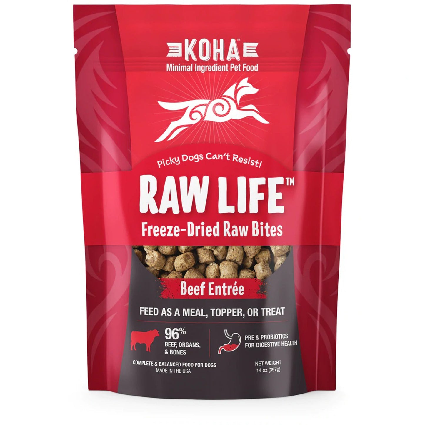Koha Raw Life Freeze-Dried Beef Bites for Dogs – Grain-Free, High-Protein (14oz Bag)