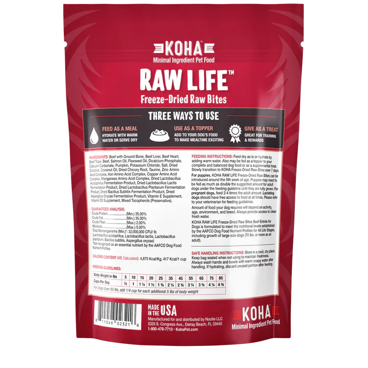Koha Raw Life Freeze-Dried Beef Bites for Dogs – Grain-Free, High-Protein (14oz Bag)