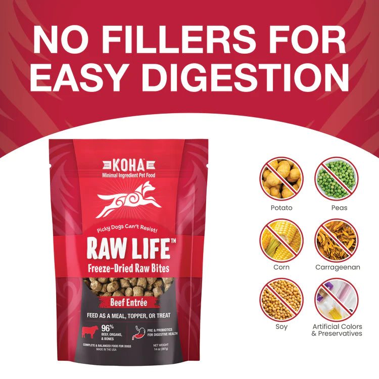 Koha Raw Life Freeze-Dried Beef Bites for Dogs – Grain-Free, High-Protein (14oz Bag)