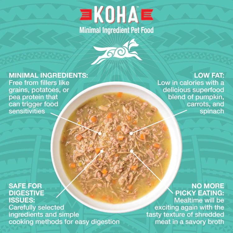 Koha Dog Pure Shreds – Shredded Duck in Broth, Grain-Free (12.5oz, Case of 12)