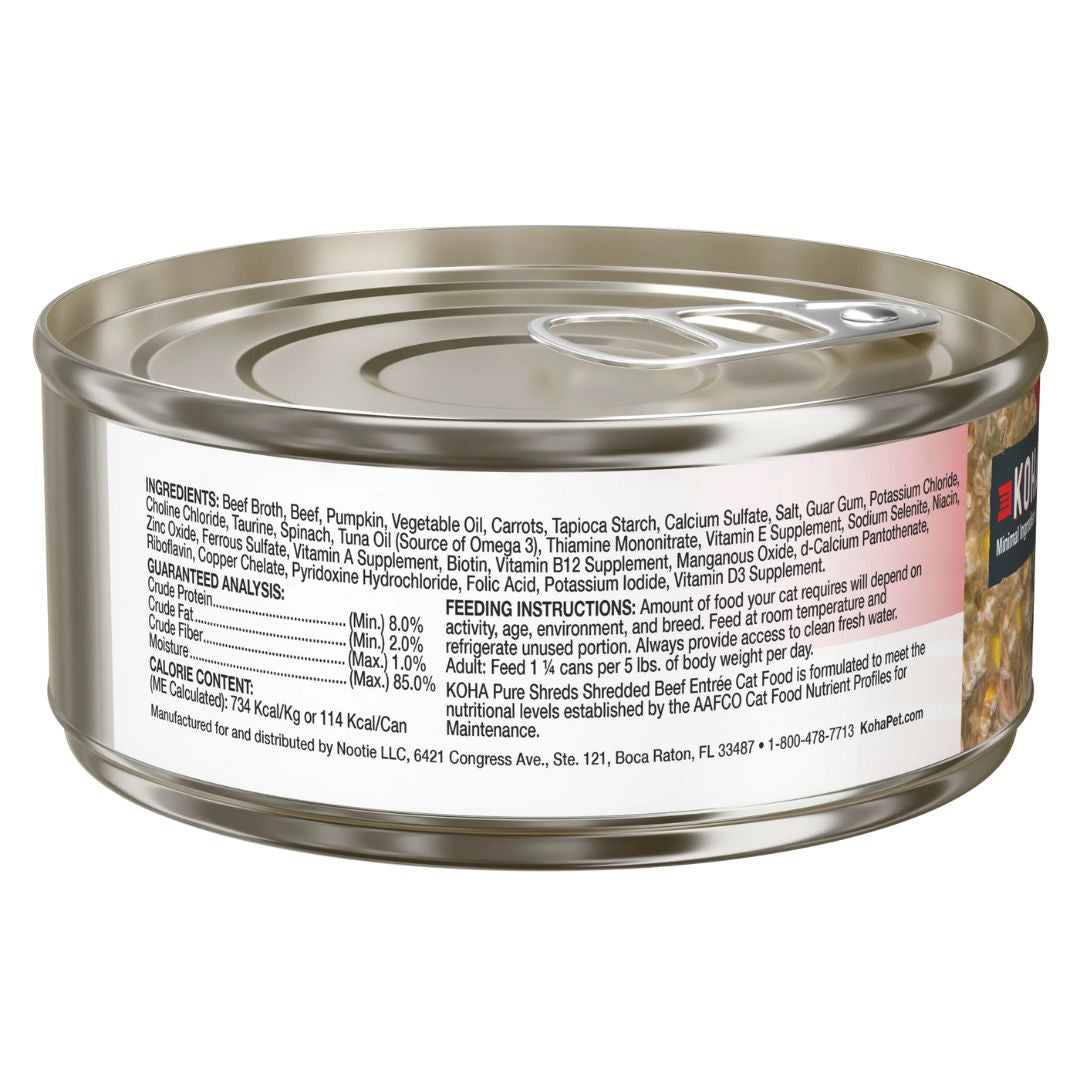 Koha Cat Pure Shreds – Shredded Beef in Broth, Grain-Free (5.5oz, Case of 12)
