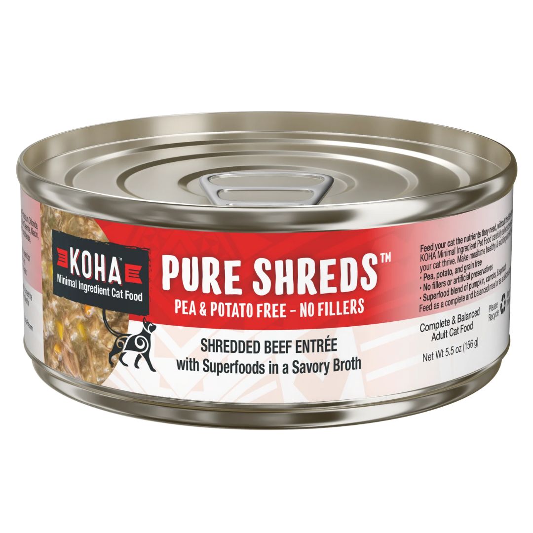 Koha Cat Pure Shreds – Shredded Beef in Broth, Grain-Free (5.5oz, Case of 12)