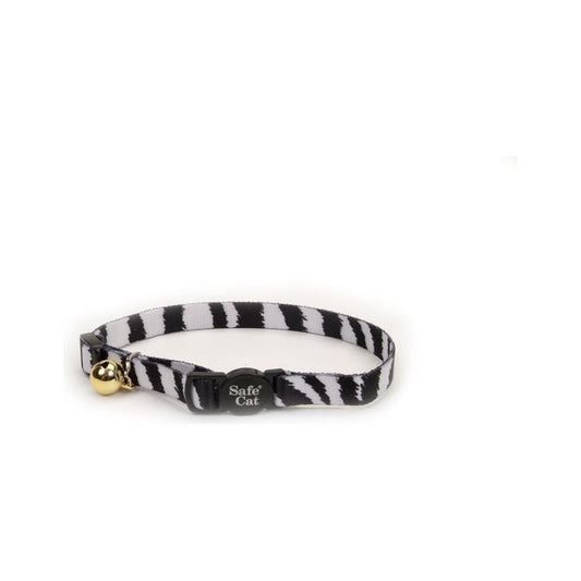 Safe Cat Fashion Adjustable Breakaway Cat Collar – Zebra Black/White (3/8 in x 8-12 in)