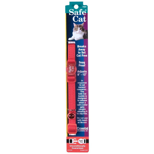 Safe Cat Adjustable Snag-Proof Nylon Breakaway Collar – Red (3/8 in x 8-12 in)