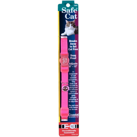 Safe Cat Adjustable Snag-Proof Nylon Breakaway Collar – Neon Pink (3/8 in x 8-12 in)