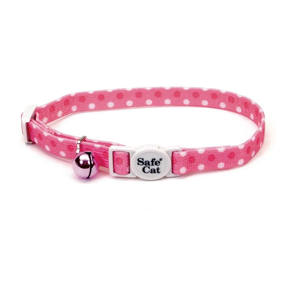 Coastal Safe Cat Fashion Adjustable Breakaway Collar – Pink Dots (3/8 in x 8-12 in)