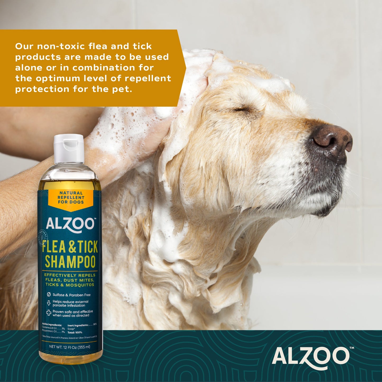 Alzoo Plant-Based Flea & Tick Shampoo for Dogs & Cats, 12oz