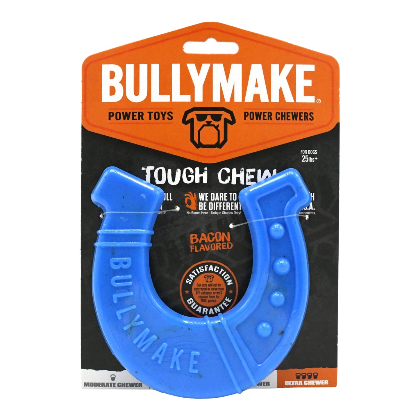 BULLYMAKE Toss 'n Treat Flavored Dog Chew Toy – Horseshoe, Bacon (2-Pack)