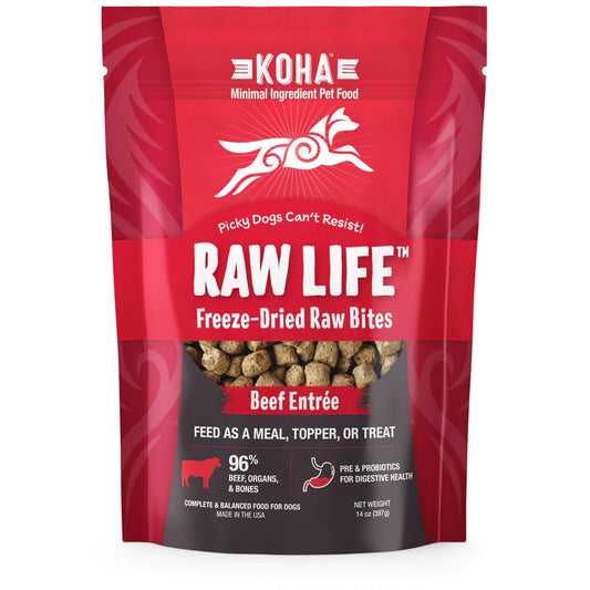 Koha Raw Life Freeze-Dried Beef Bites for Dogs – Grain-Free, High-Protein (14oz Bag)