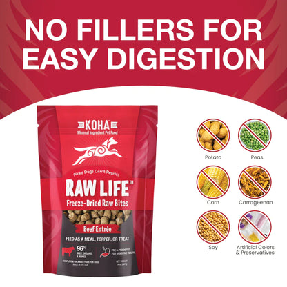 Koha Raw Life Freeze-Dried Beef Bites for Dogs – Grain-Free, High-Protein (14oz Bag)