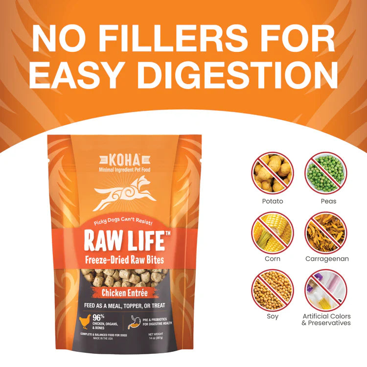 Koha Raw Life Freeze-Dried Chicken Bites for Dogs – 14oz