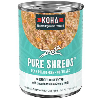Koha Dog Pure Shreds – Shredded Duck in Broth, Grain-Free (12.5oz, Case of 12)