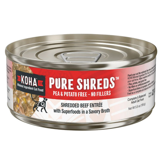 Koha Cat Pure Shreds – Shredded Beef in Broth, Grain-Free (5.5oz, Case of 12)