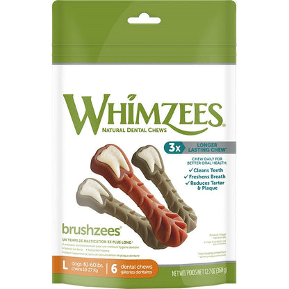 Whimzees Brushzees Dental Chews – Large (12.7oz Bag)