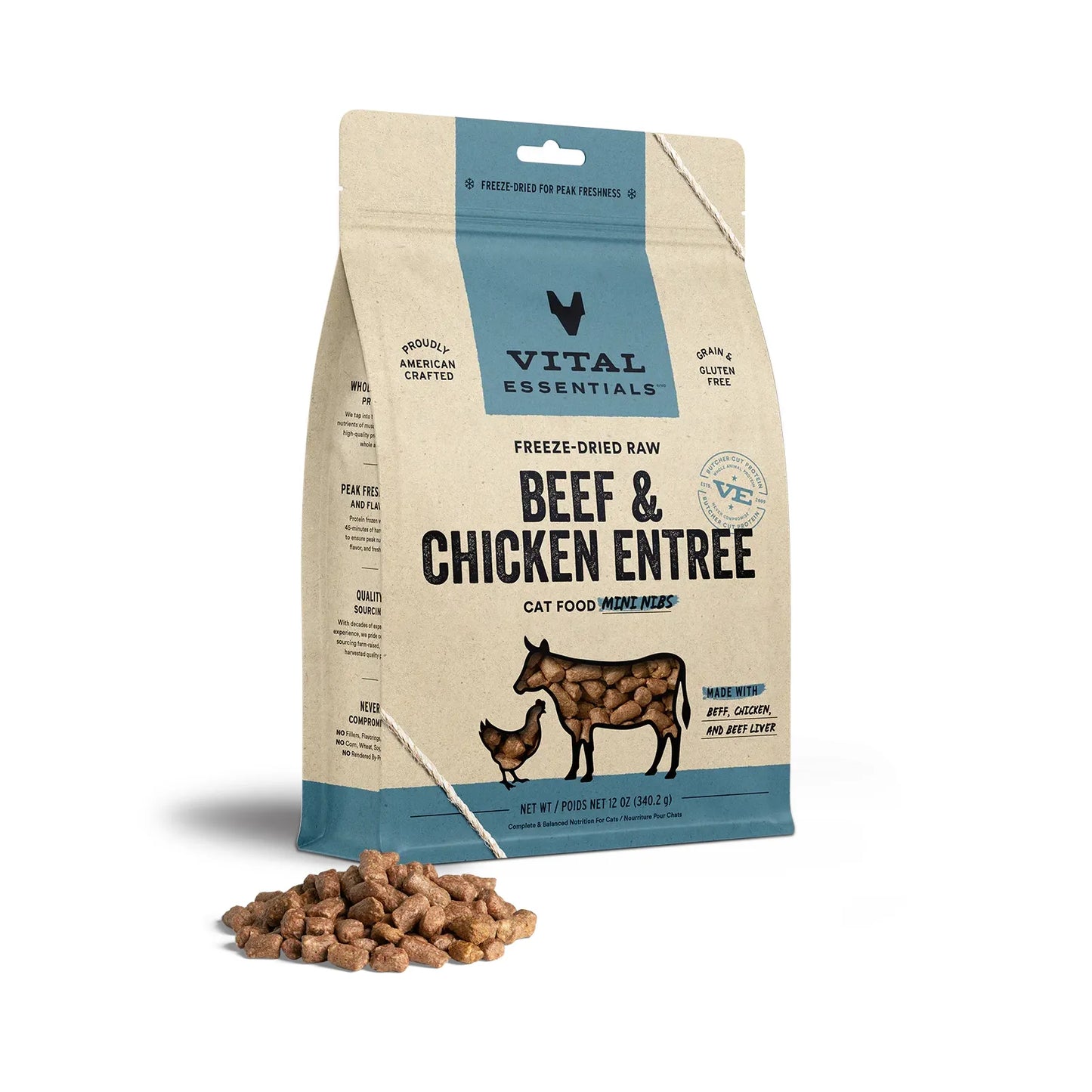 Vital Essentials Cat Freeze-Dried Mini Nibs – Beef & Chicken (12oz)