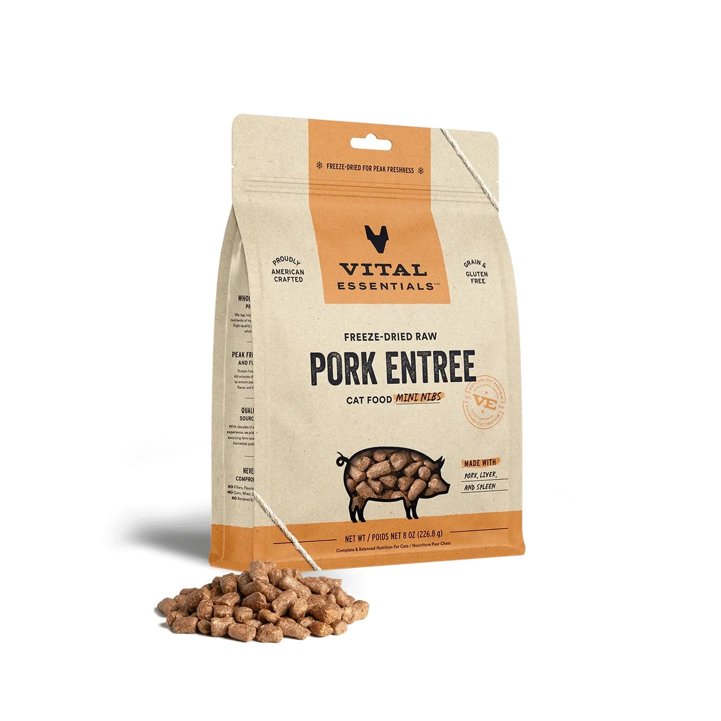 Vital Essentials Cat Freeze-Dried Mini Nibs – Pork Recipe (8oz)