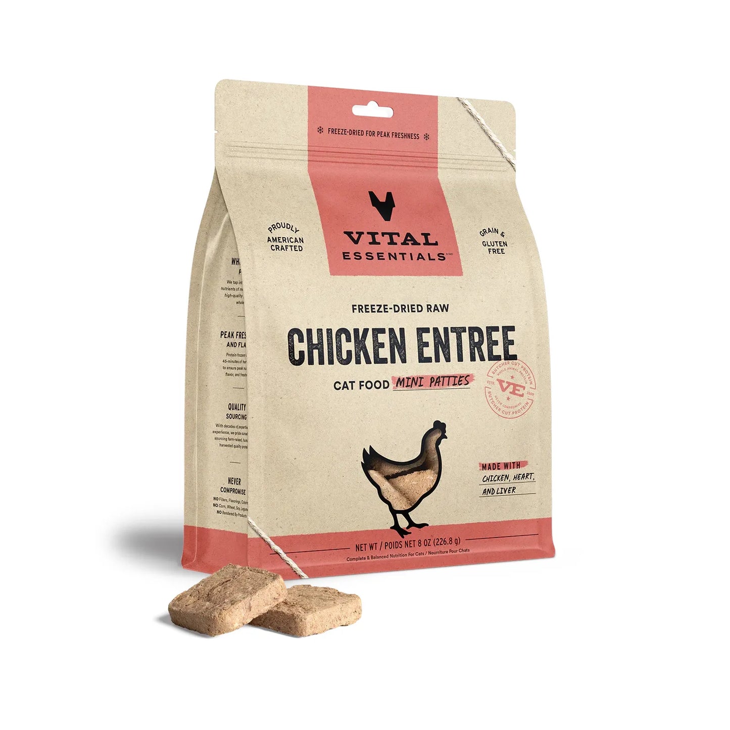 Vital Essentials Cat Freeze-Dried Mini Patties – Chicken Recipe (8oz)